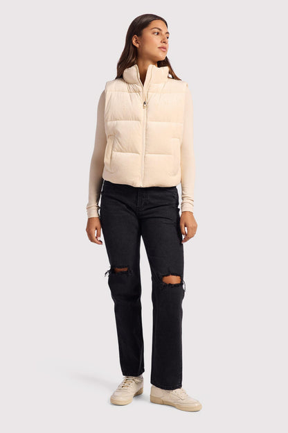 Ribbed Velour Puffer Vest | Bone