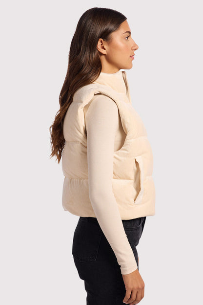 Ribbed Velour Puffer Vest | Bone