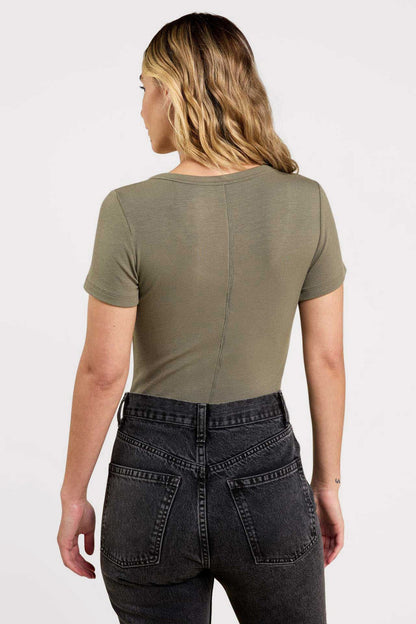 Slinky Rib Short Sleeve Bodysuit | Olive