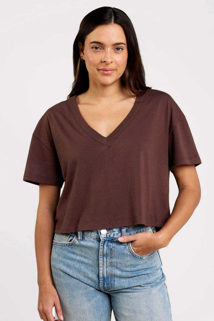 Boxy V-Neck Tee | Coffee