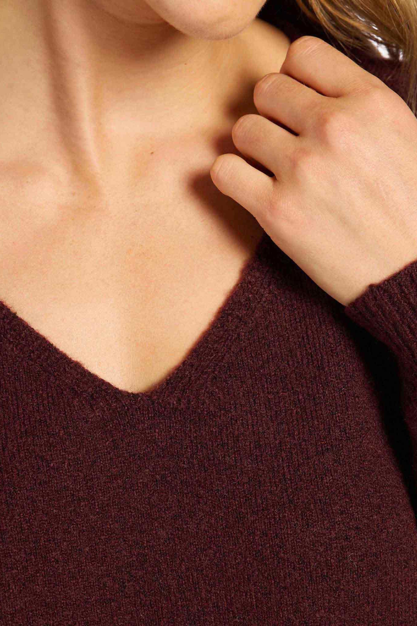 Cozy Knit V-Neck Sweater | Black Cherry