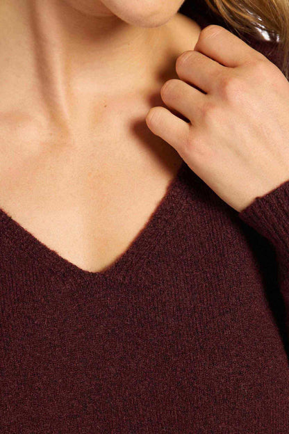 Cozy Knit V-Neck Sweater | Black Cherry