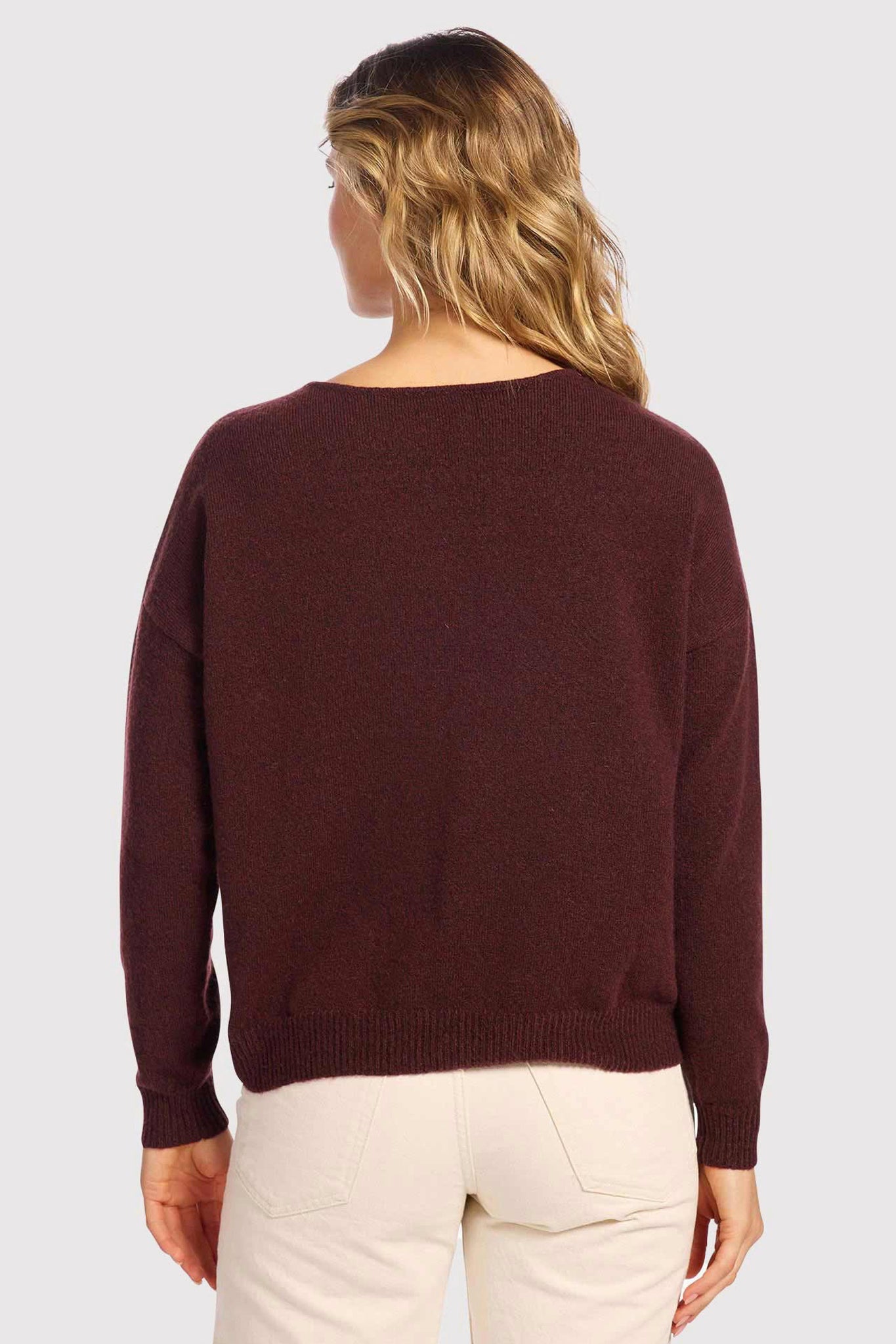 Cozy Knit V-Neck Sweater | Black Cherry