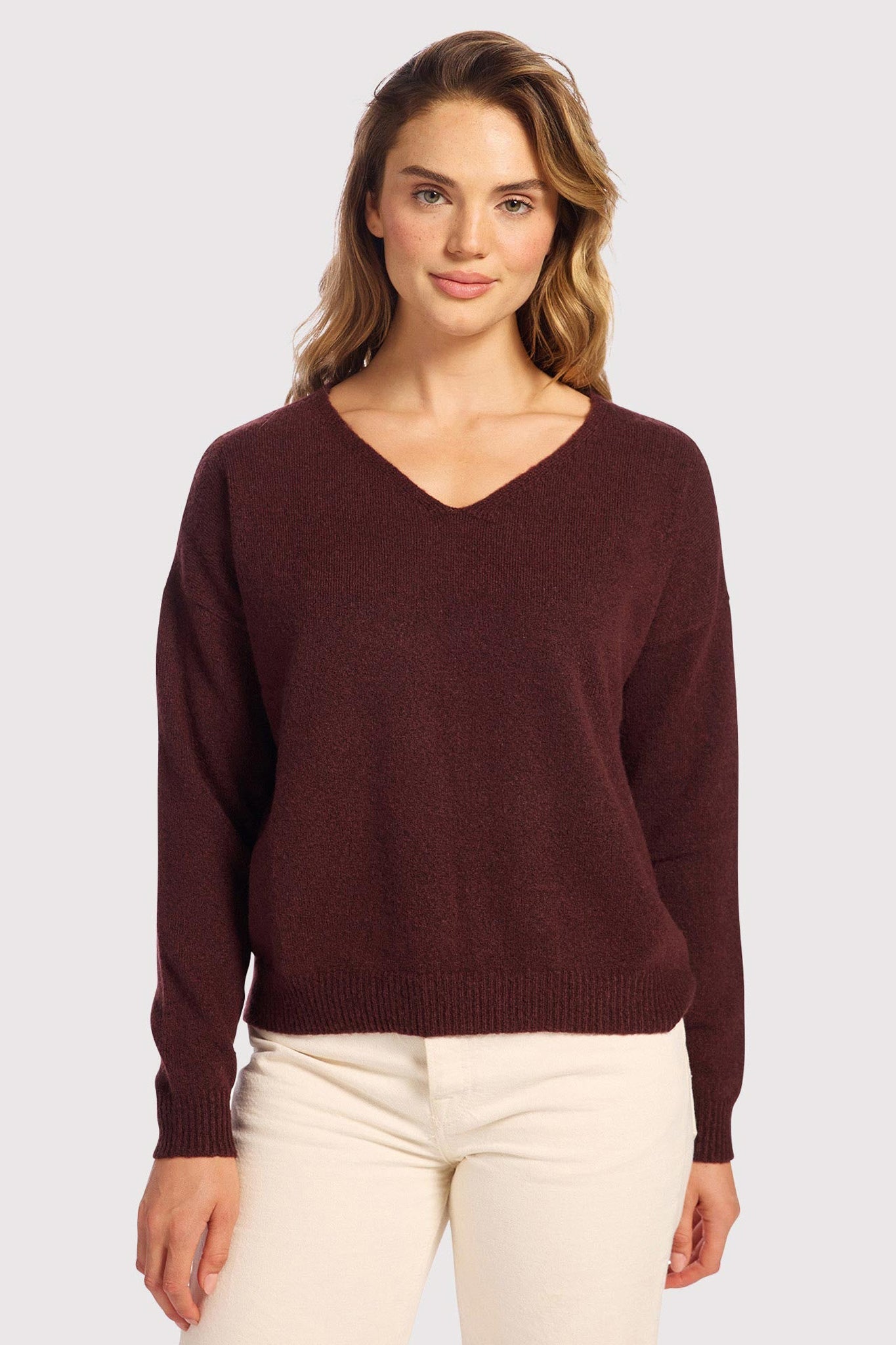 Cozy Knit V-Neck Sweater | Black Cherry