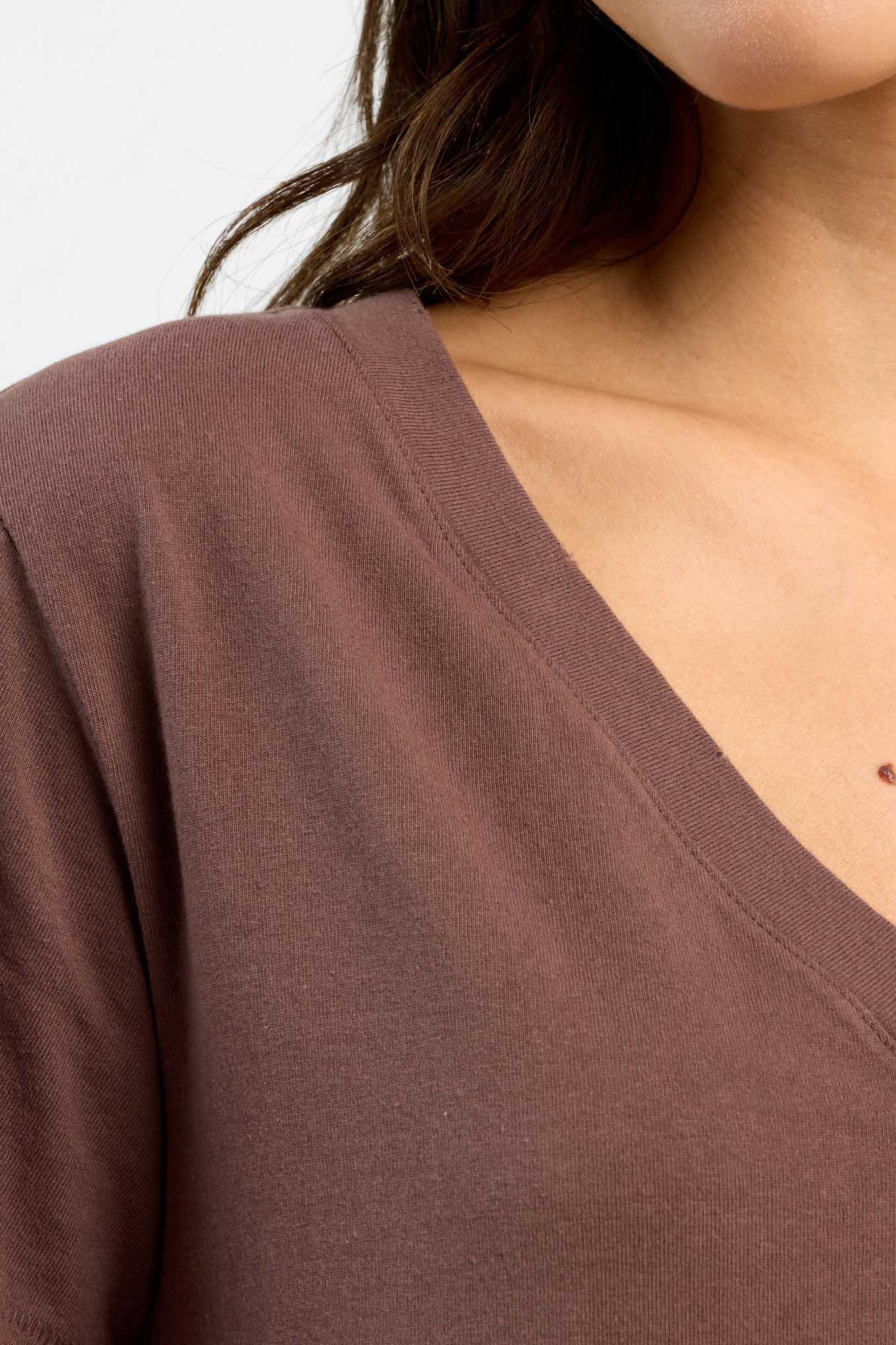 Vintage Cotton V-Neck Everyday T-Shirt | Coffee