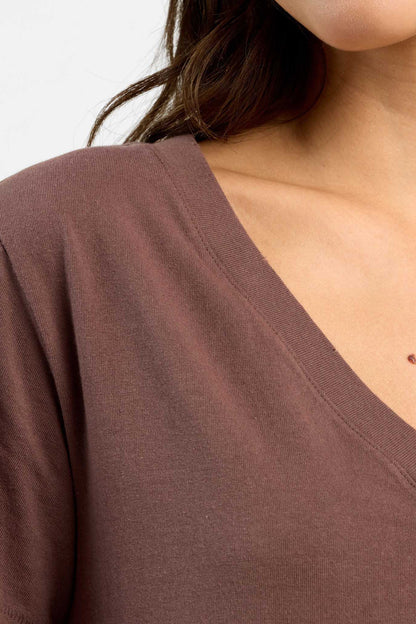 Vintage Cotton V-Neck Everyday T-Shirt | Coffee