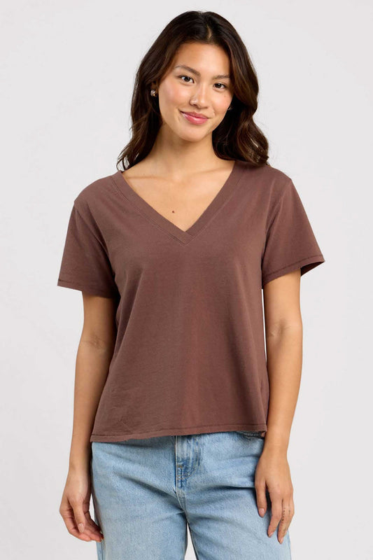 Vintage Cotton V-Neck Everyday T-Shirt | Coffee