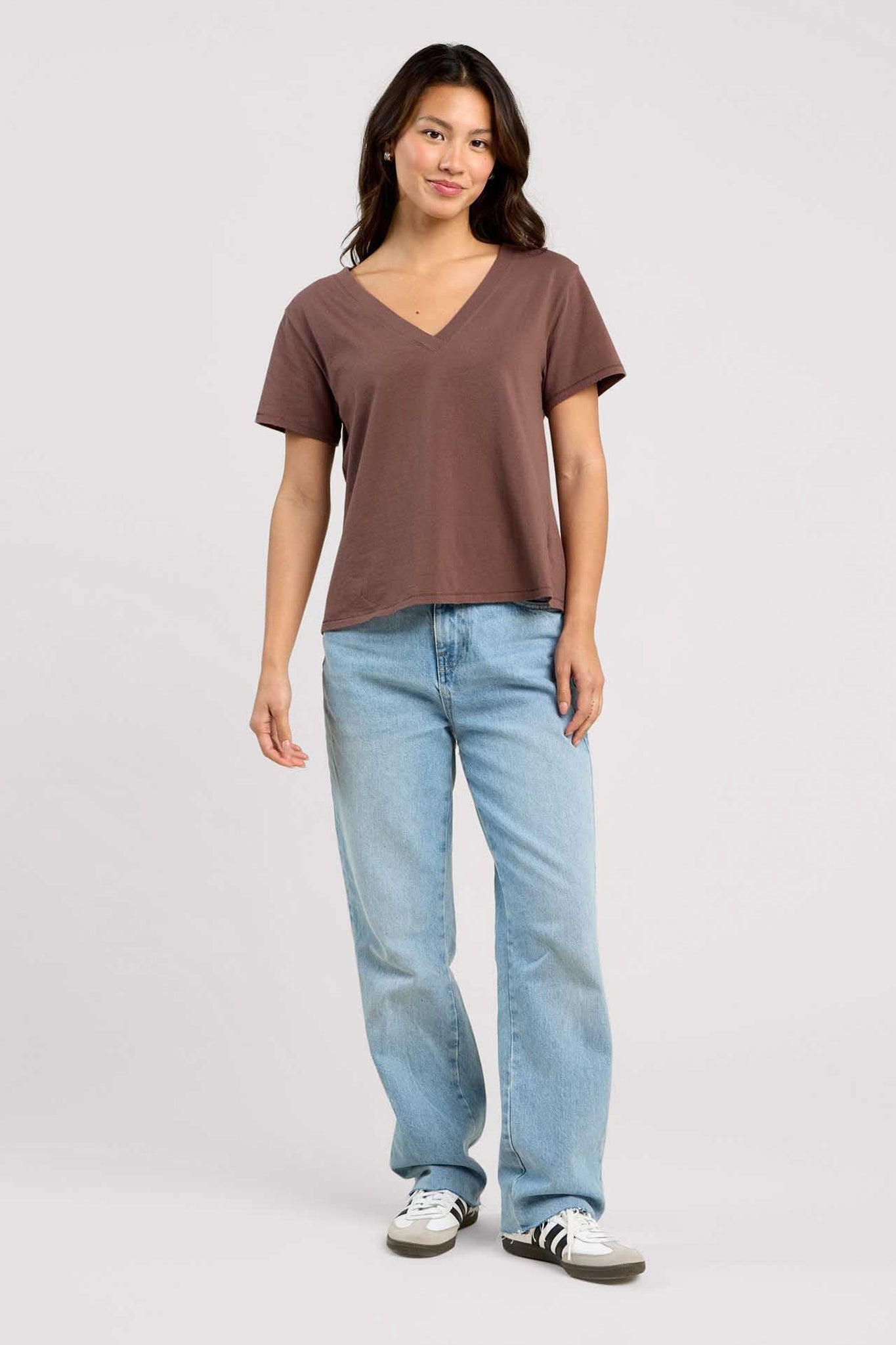 Vintage Cotton V-Neck Everyday T-Shirt | Coffee