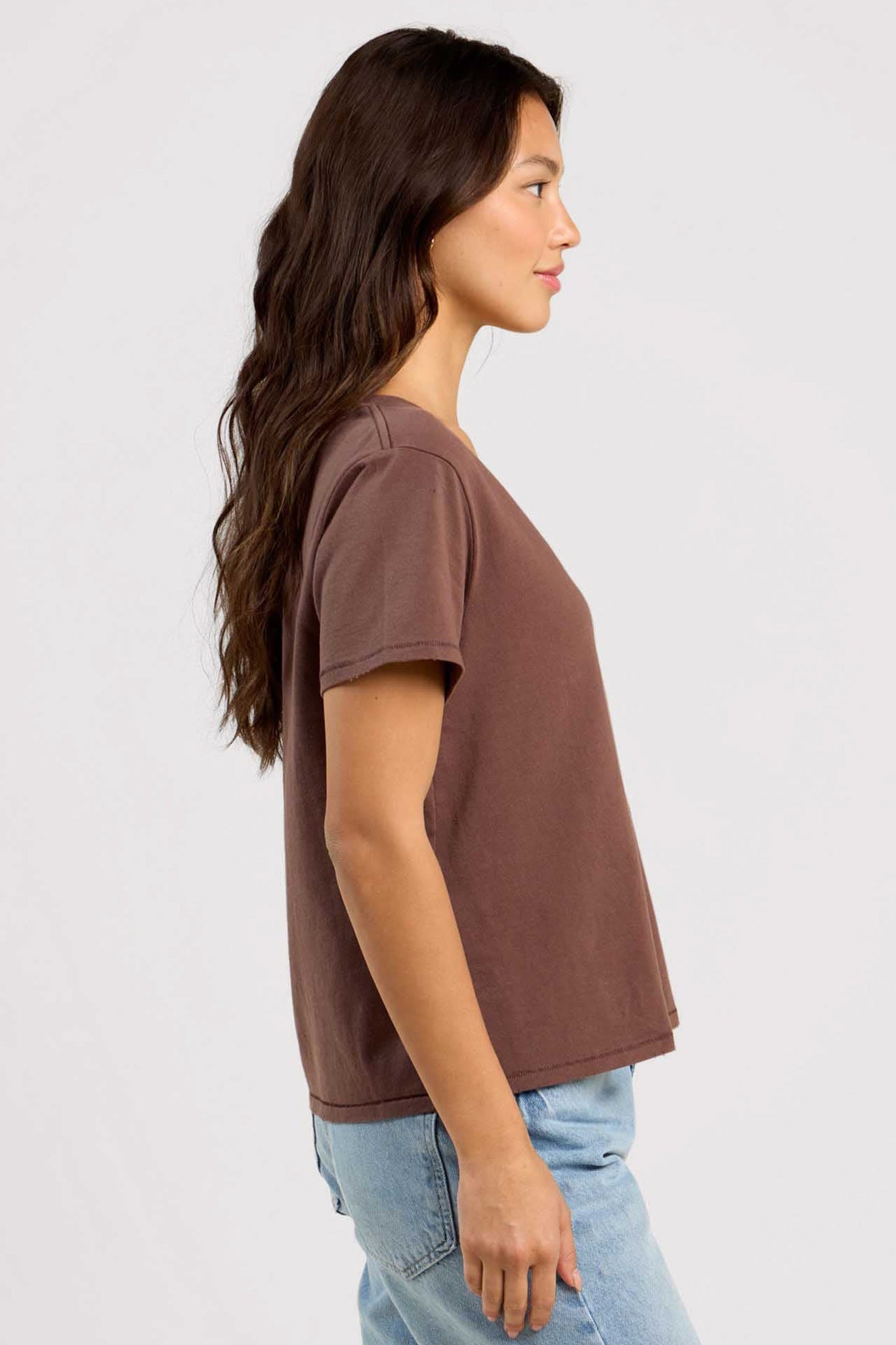 Vintage Cotton V-Neck Everyday T-Shirt | Coffee
