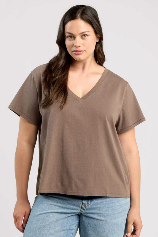 Vintage Cotton V-Neck Everyday T-Shirt | Mocha