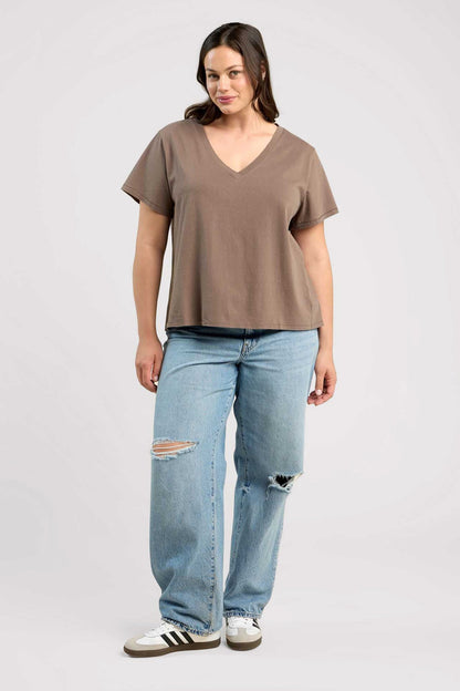 Vintage Cotton V-Neck Everyday T-Shirt | Mocha
