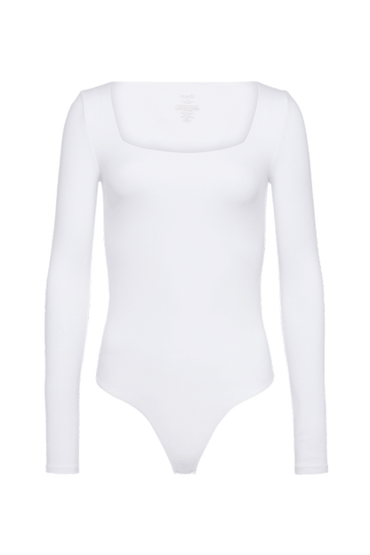 Cotton Stretch Long Sleeve Square Neck Bodysuit | White