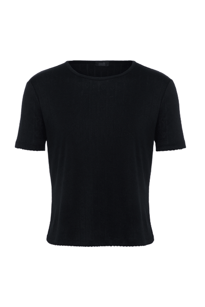 Heart Pointelle Pajama Tee | Black