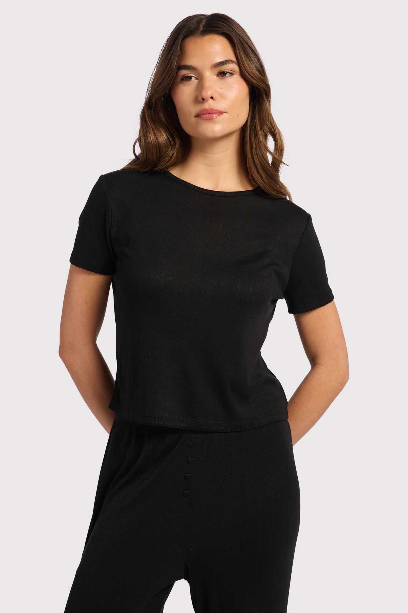 Heart Pointelle Pajama Tee | Black