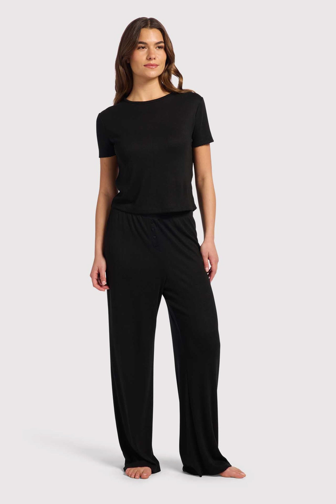 Heart Pointelle Pajama Tee | Black