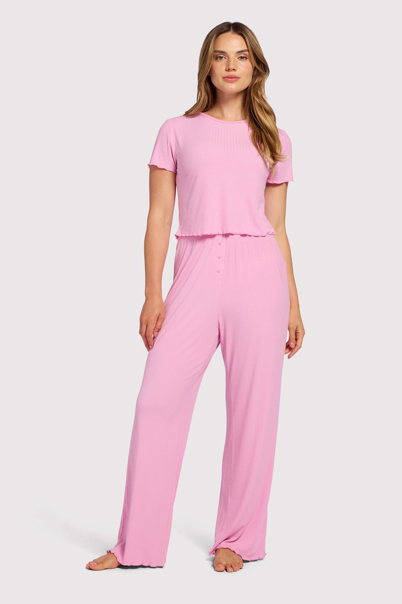 Mini Rib Pajama Set | Bubblegum Pink
