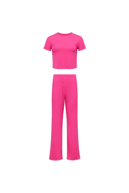 Mini Rib Pajama Set | Fuchsia