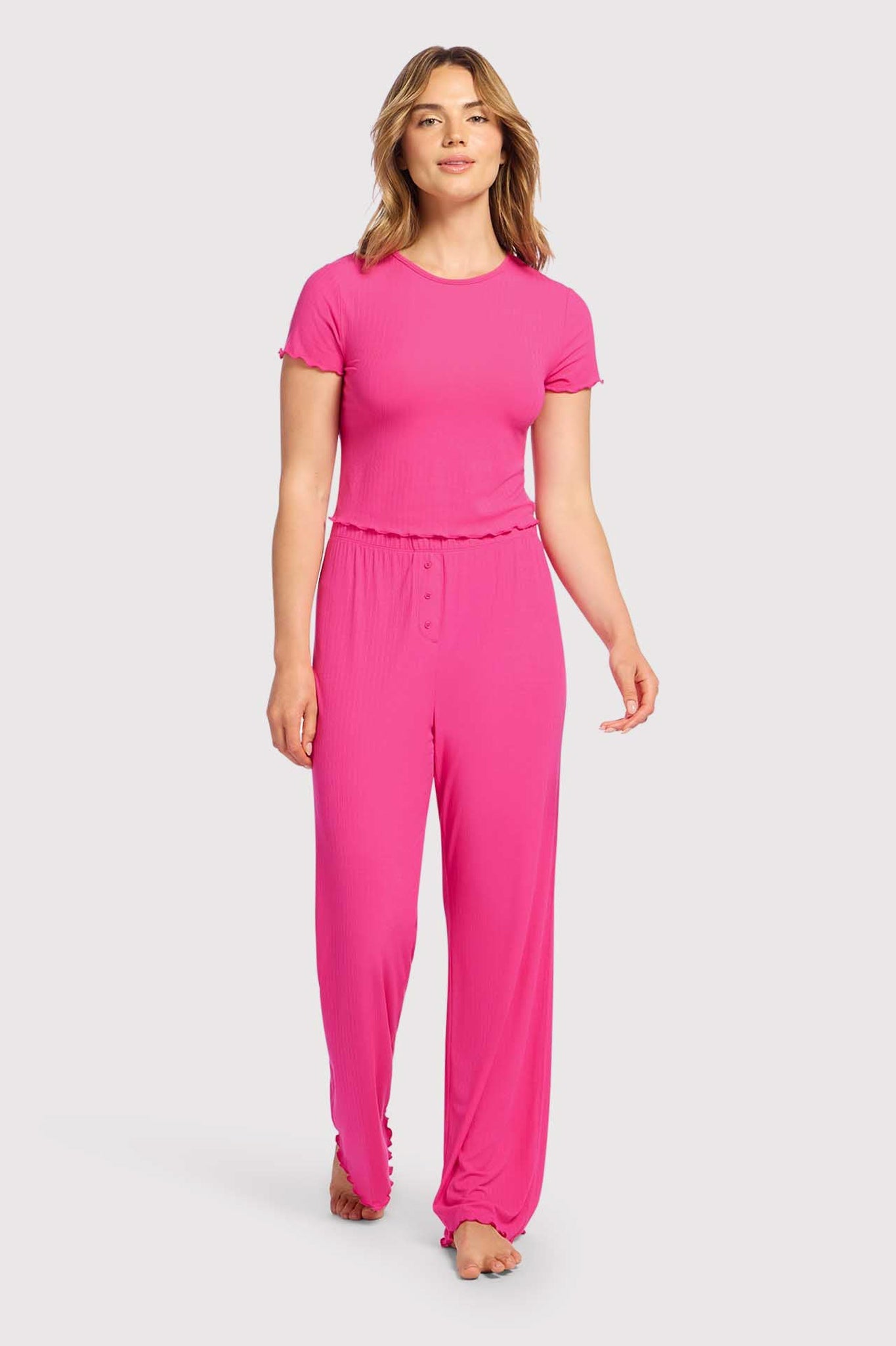 Mini Rib Pajama Set | Fuchsia