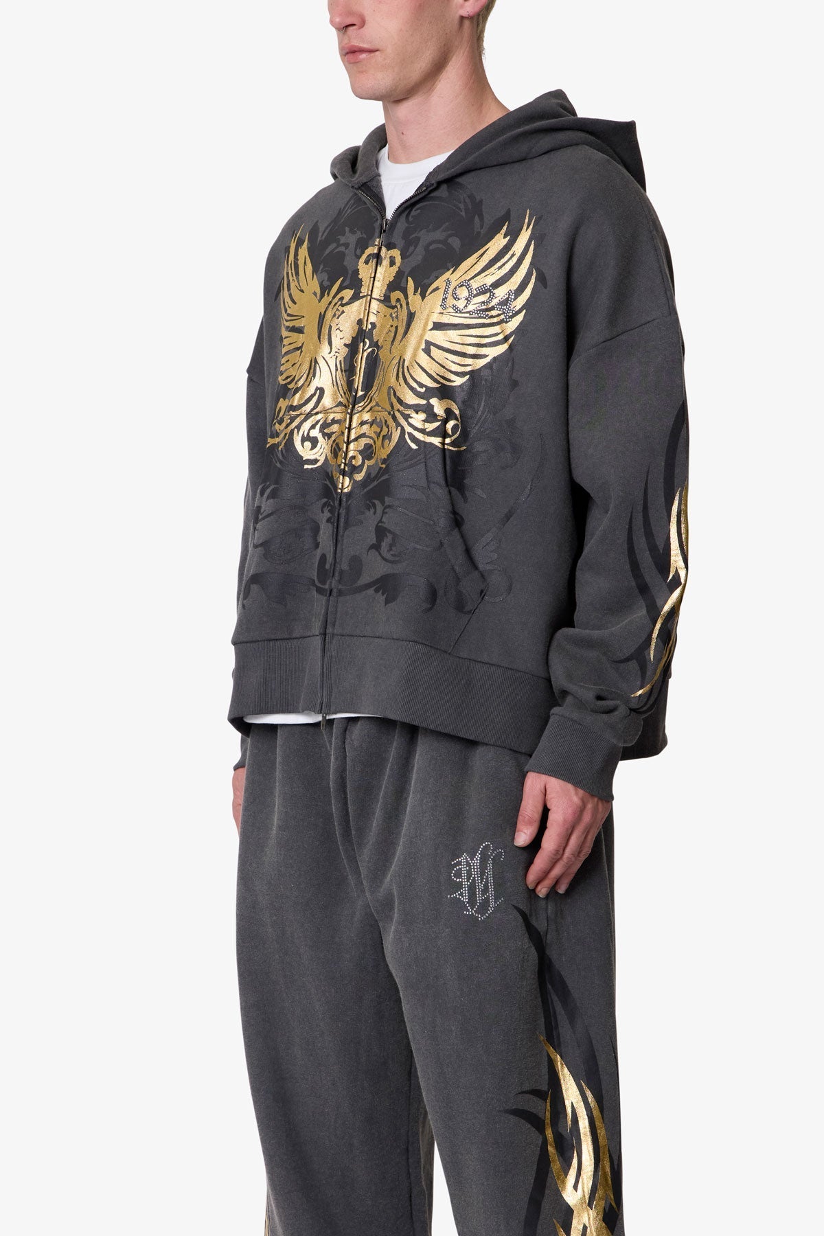 Gold Foil Tribal Hoodie - Washed Black