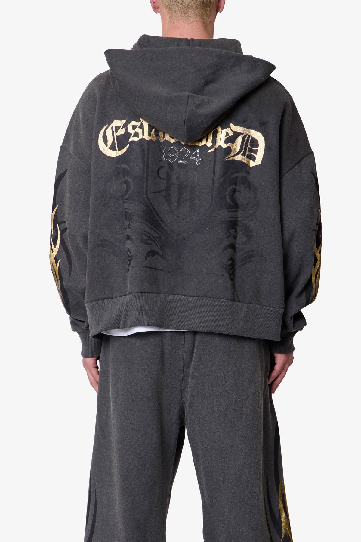 Gold Foil Tribal Hoodie - Washed Black
