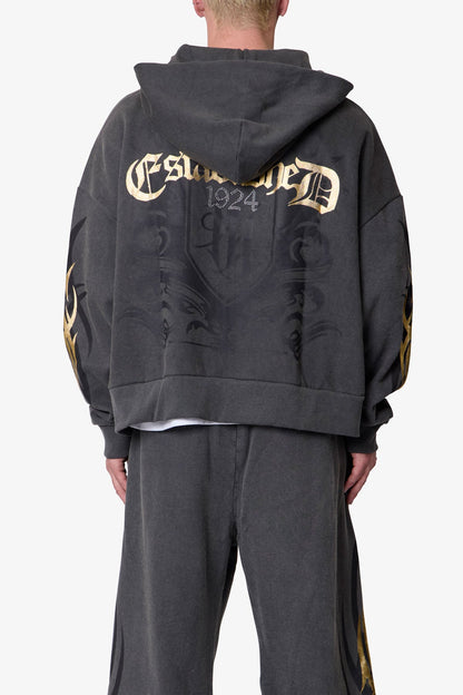 Gold Foil Tribal Hoodie - Washed Black