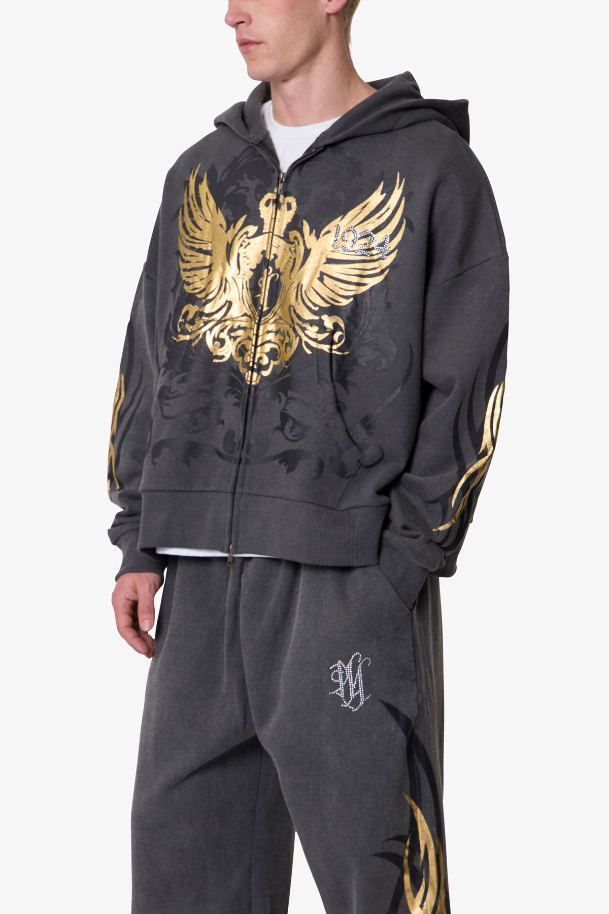 Gold Foil Tribal Hoodie - Washed Black