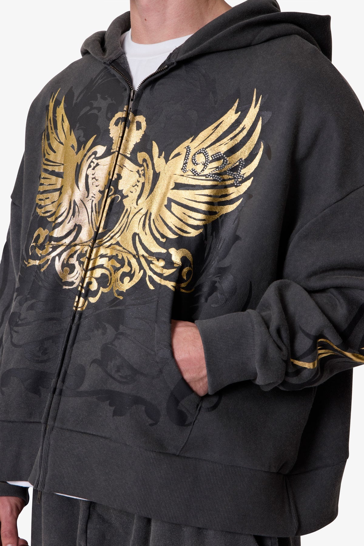 Gold Foil Tribal Hoodie - Washed Black