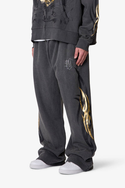 Gold Foil Tribal Sweatpants - Washed Black