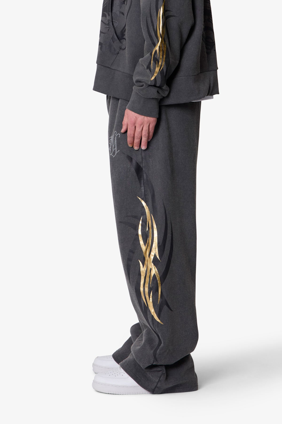 Gold Foil Tribal Sweatpants - Washed Black