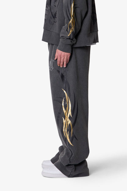 Gold Foil Tribal Sweatpants - Washed Black