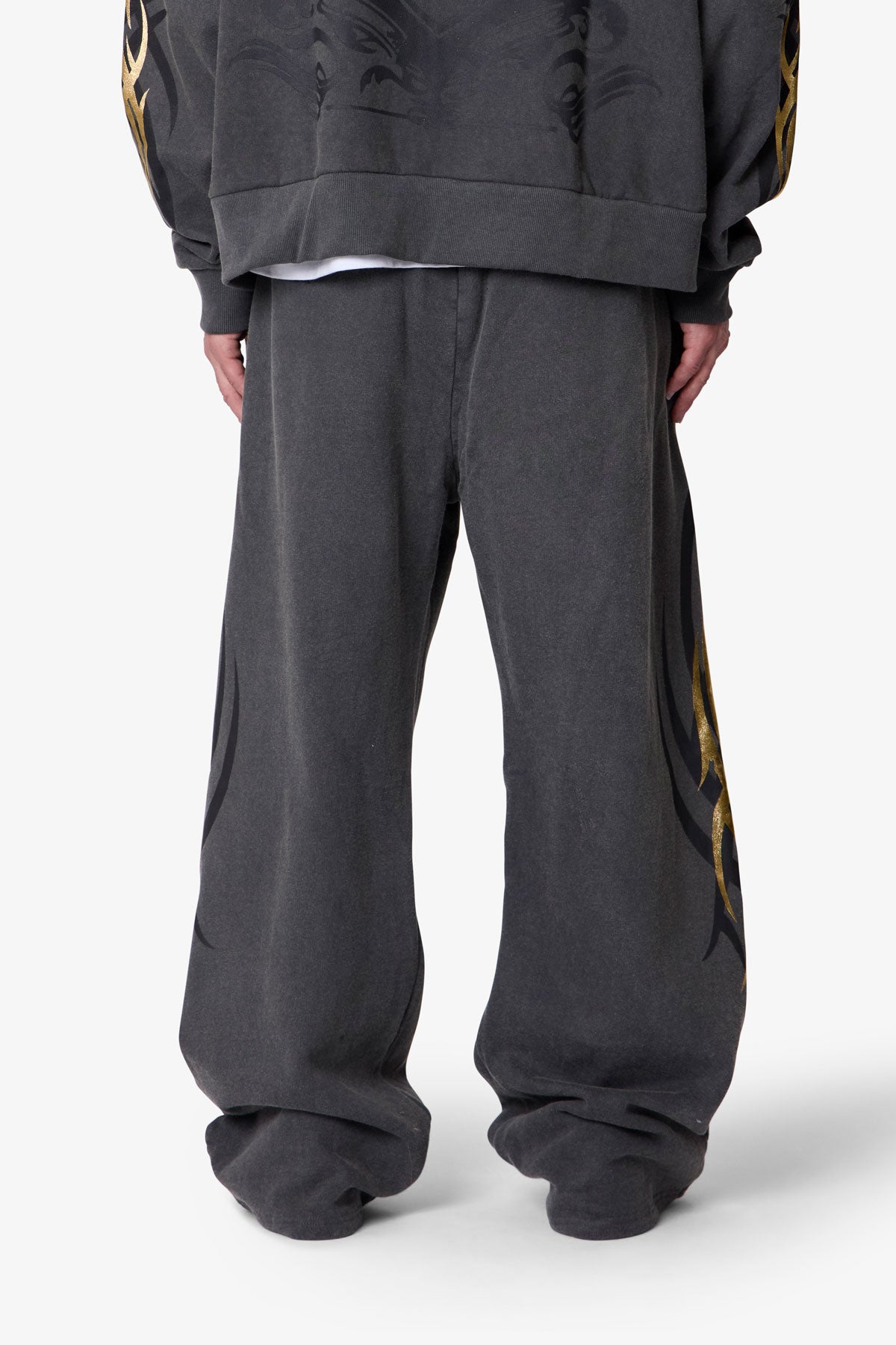 Gold Foil Tribal Sweatpants - Washed Black