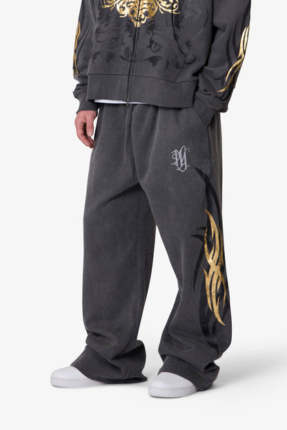 Gold Foil Tribal Sweatpants - Washed Black