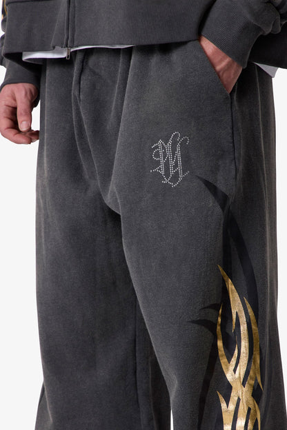 Gold Foil Tribal Sweatpants - Washed Black