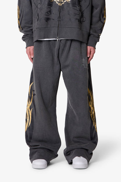 Gold Foil Tribal Sweatpants - Washed Black