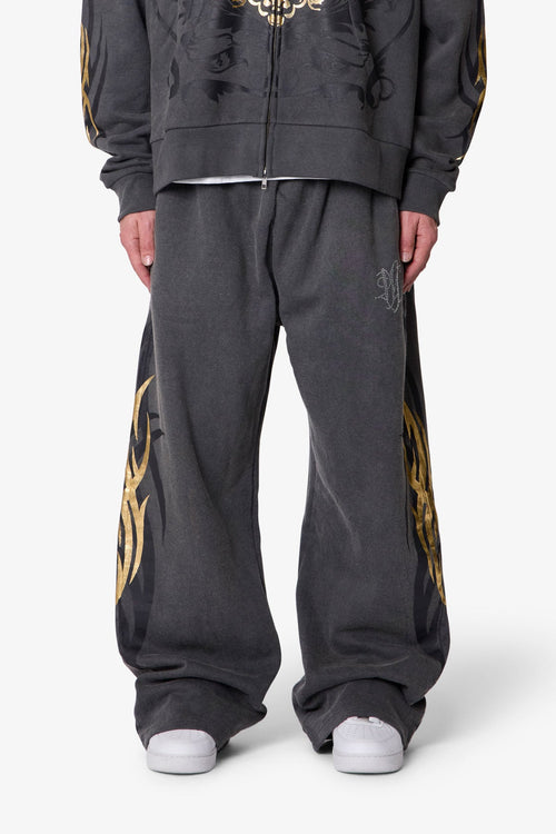Gold Foil Tribal Sweatpants - Washed Black