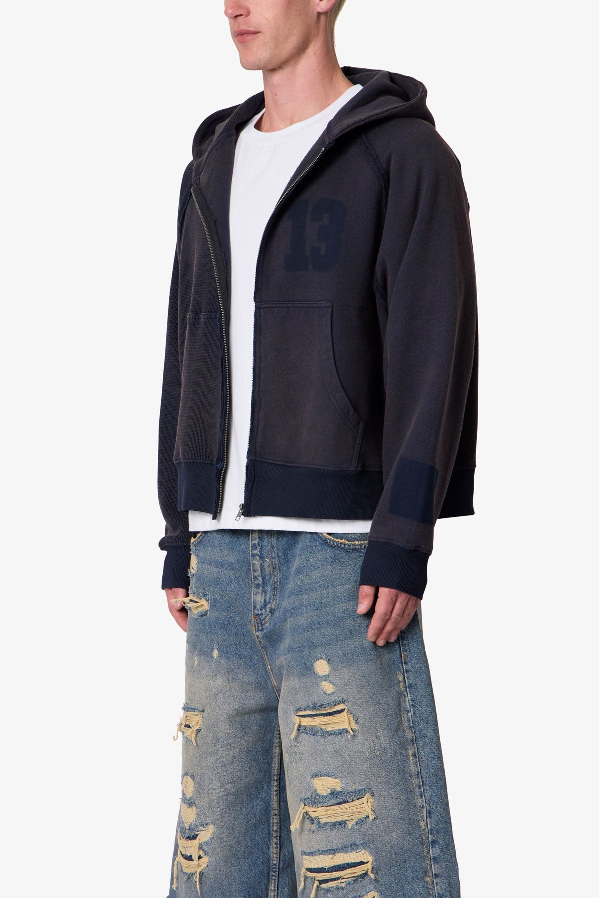 Half & Half Zip Up Hoodie - Washed Black