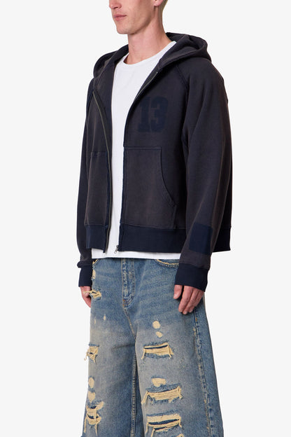 Half & Half Zip Up Hoodie - Washed Black