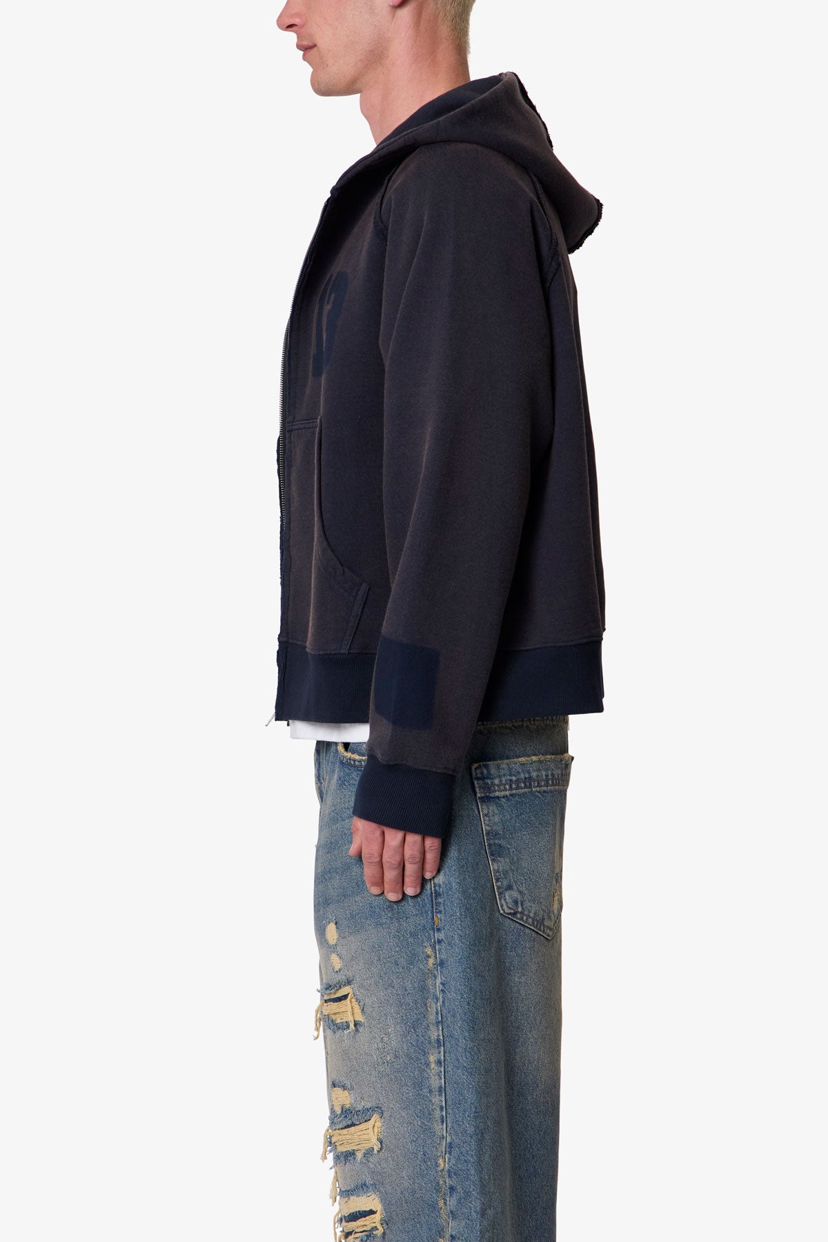 Half & Half Zip Up Hoodie - Washed Black