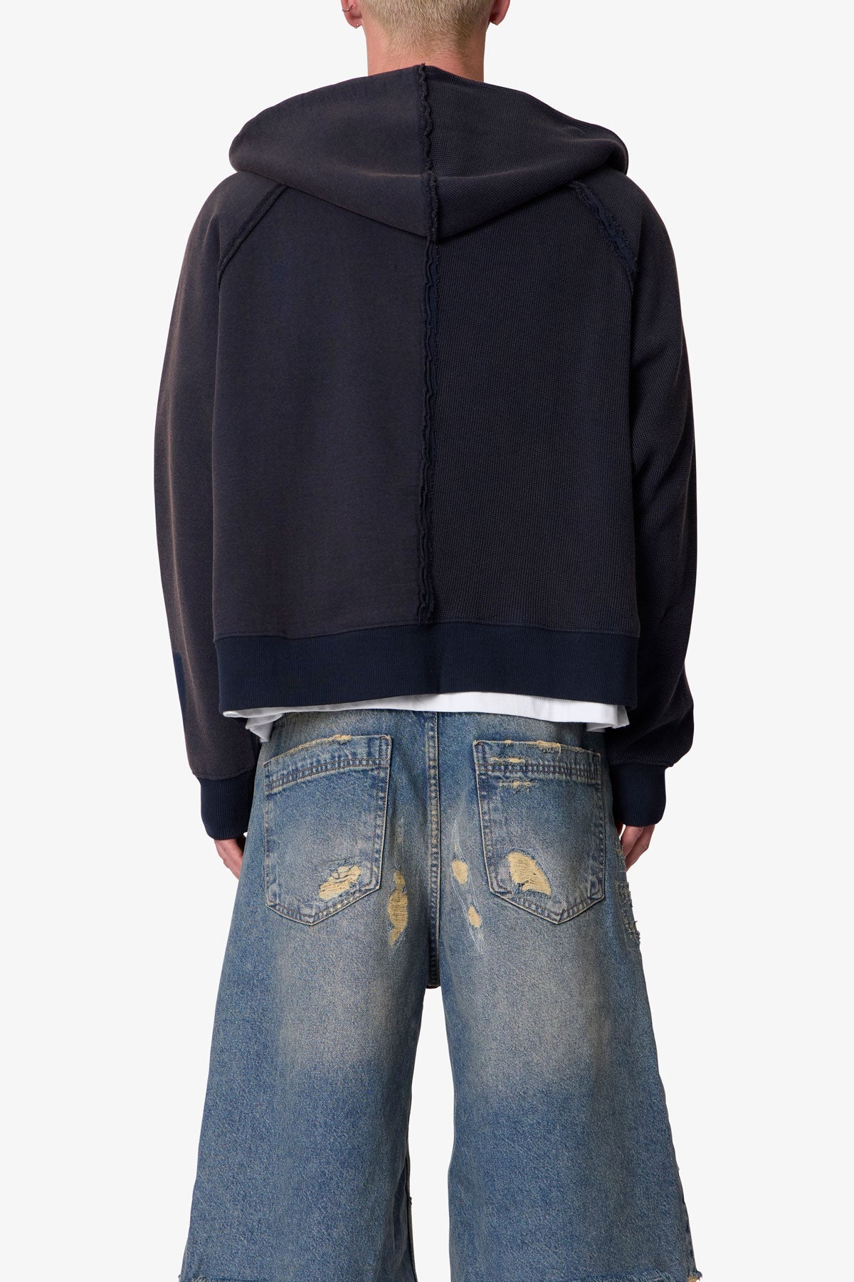 Half & Half Zip Up Hoodie - Washed Black