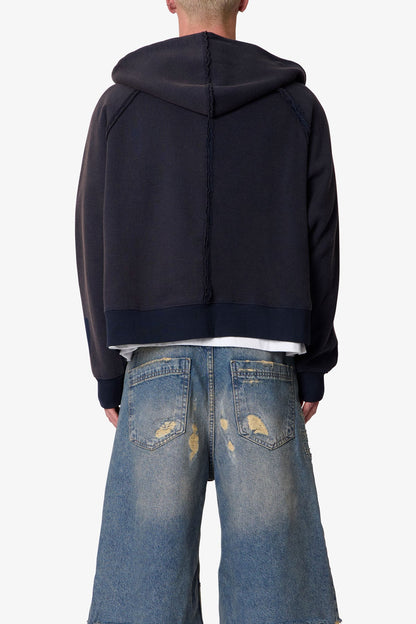 Half & Half Zip Up Hoodie - Washed Black