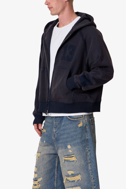Half & Half Zip Up Hoodie - Washed Black