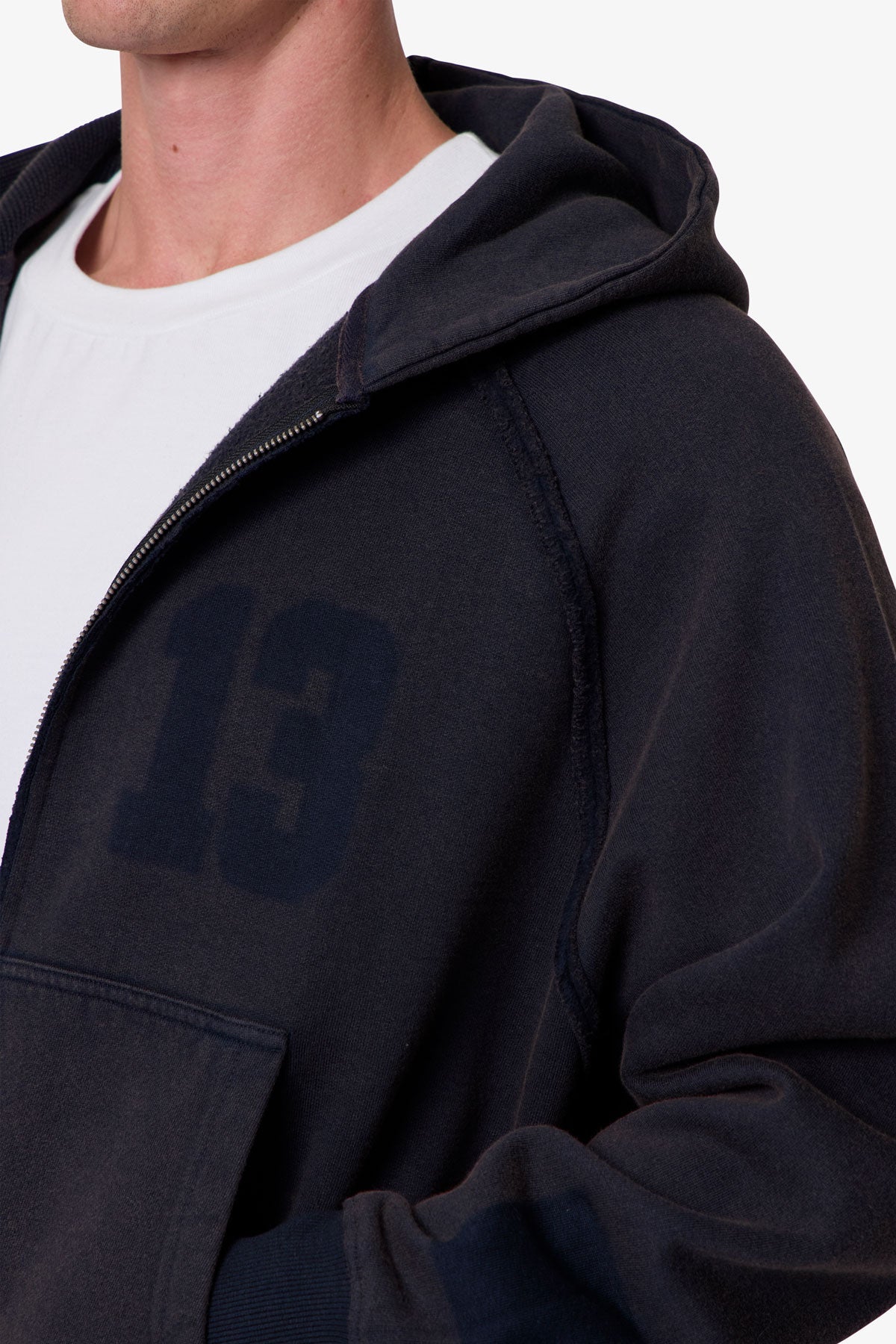Half & Half Zip Up Hoodie - Washed Black