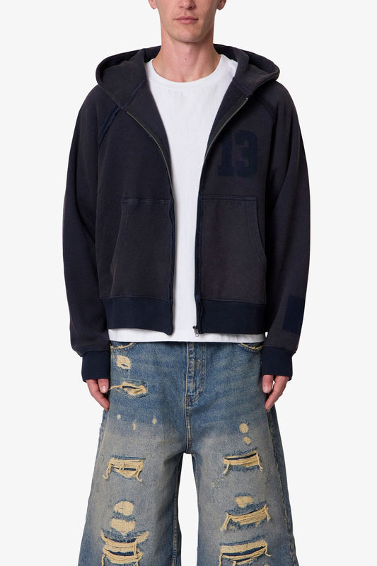 Half & Half Zip Up Hoodie - Washed Black