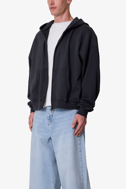 Heavy Basic Zip Up Hoodie - Washed Black
