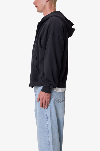 Heavy Basic Zip Up Hoodie - Washed Black