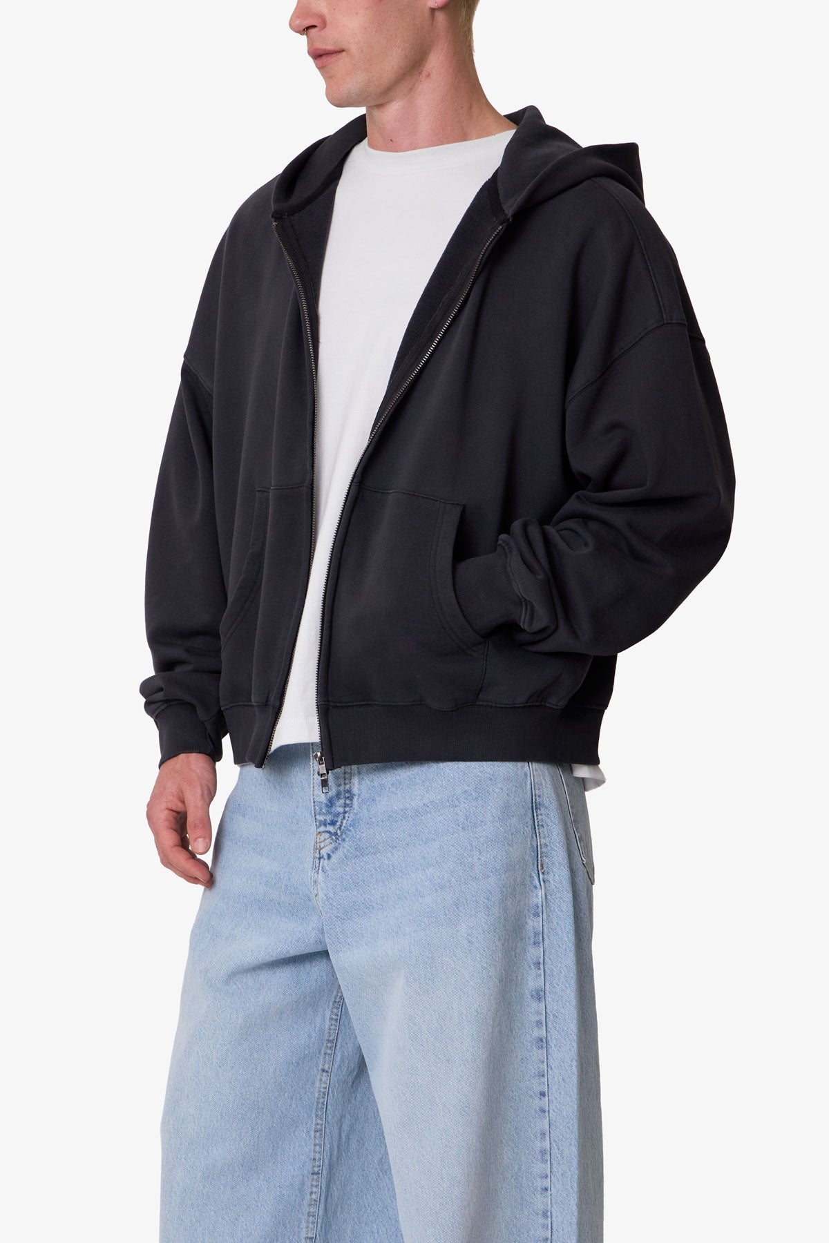 Heavy Basic Zip Up Hoodie - Washed Black
