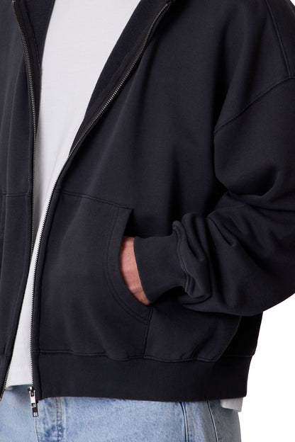 Heavy Basic Zip Up Hoodie - Washed Black