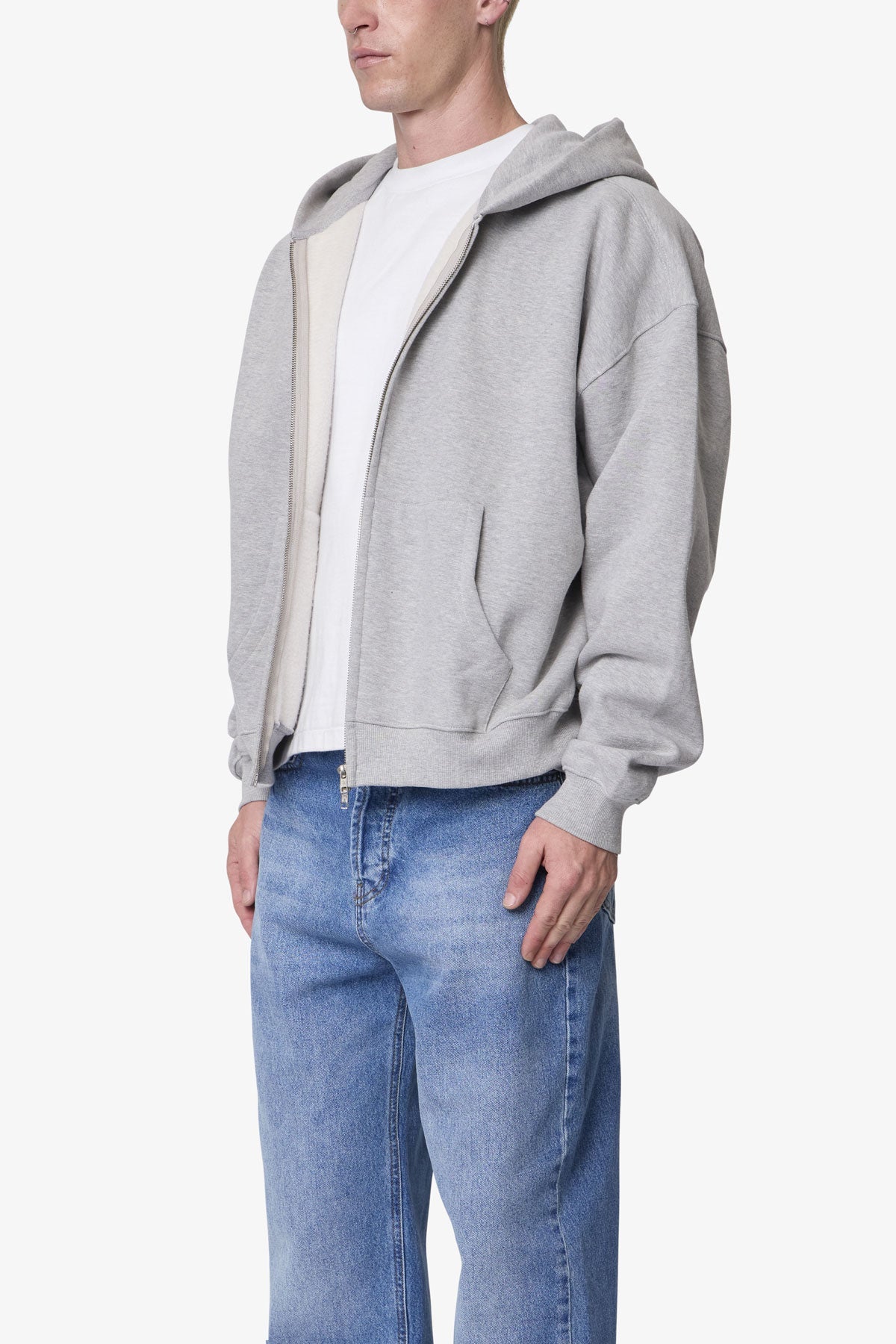Heavy Basic Zip Up Hoodie - Heather Grey