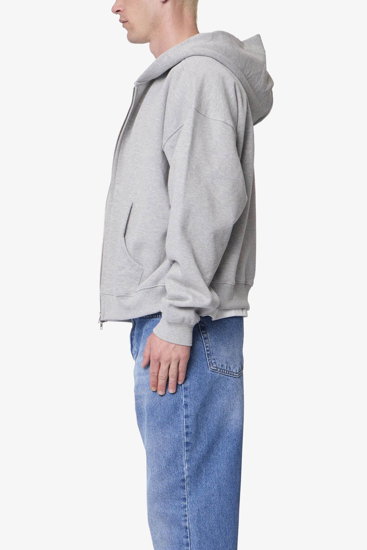 Heavy Basic Zip Up Hoodie - Heather Grey