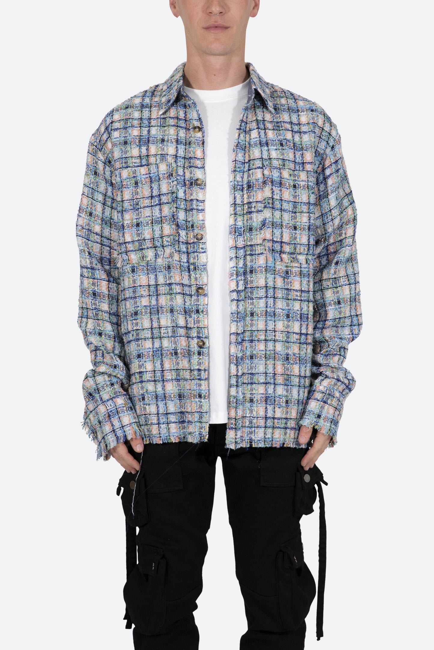 Heavyweight Raw Edge Flannel - Blue/White
